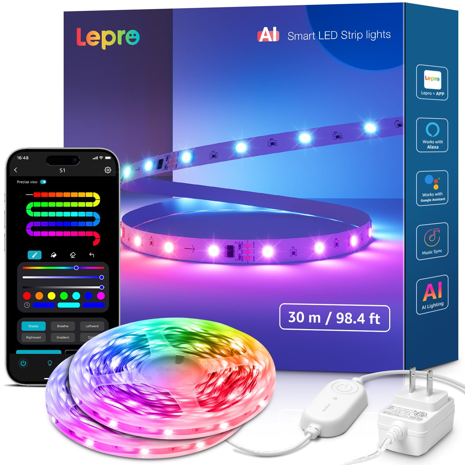 Amazon.com: Lepro S1 AI LED Strip Lights for Bedroom - 100ft(2